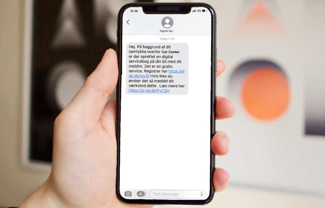 Sms til bilejeren om at der er oprettet en digital servicebog på bilen