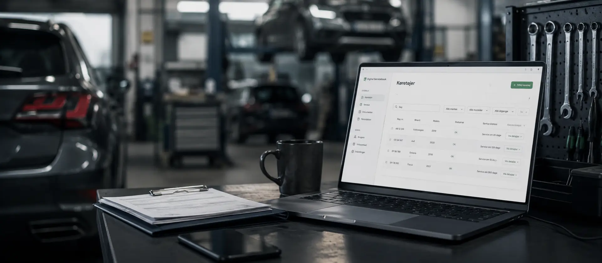 Eksempel på en servicerapport fra Digital Servicebook med registrerede services